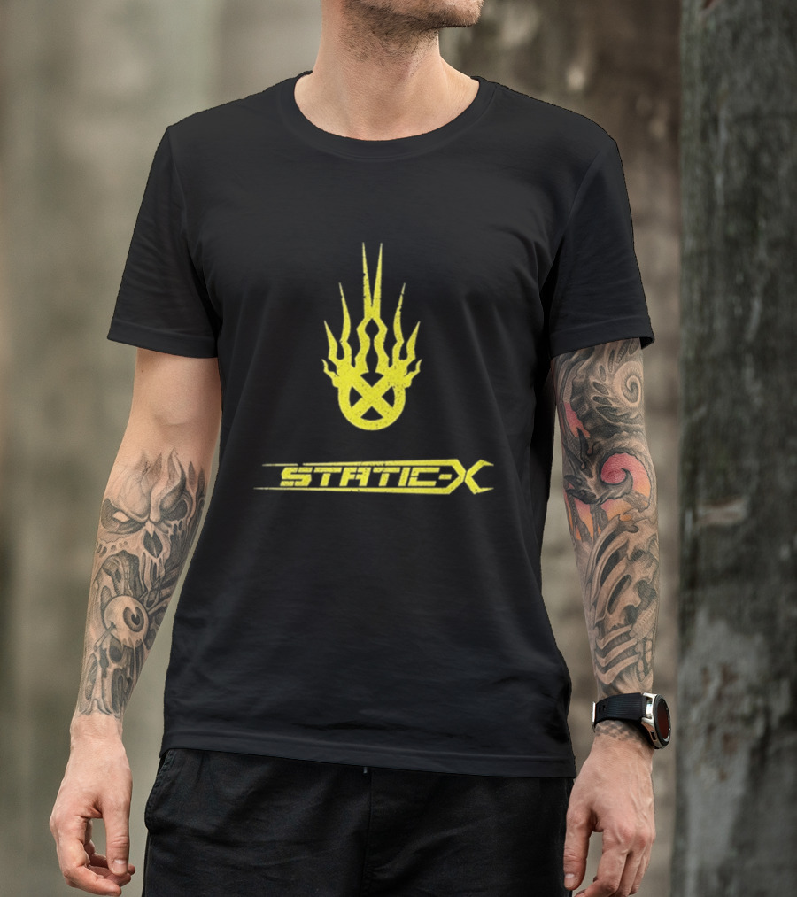 Static X Yellow Flame Shock Band Merch T-Shirt