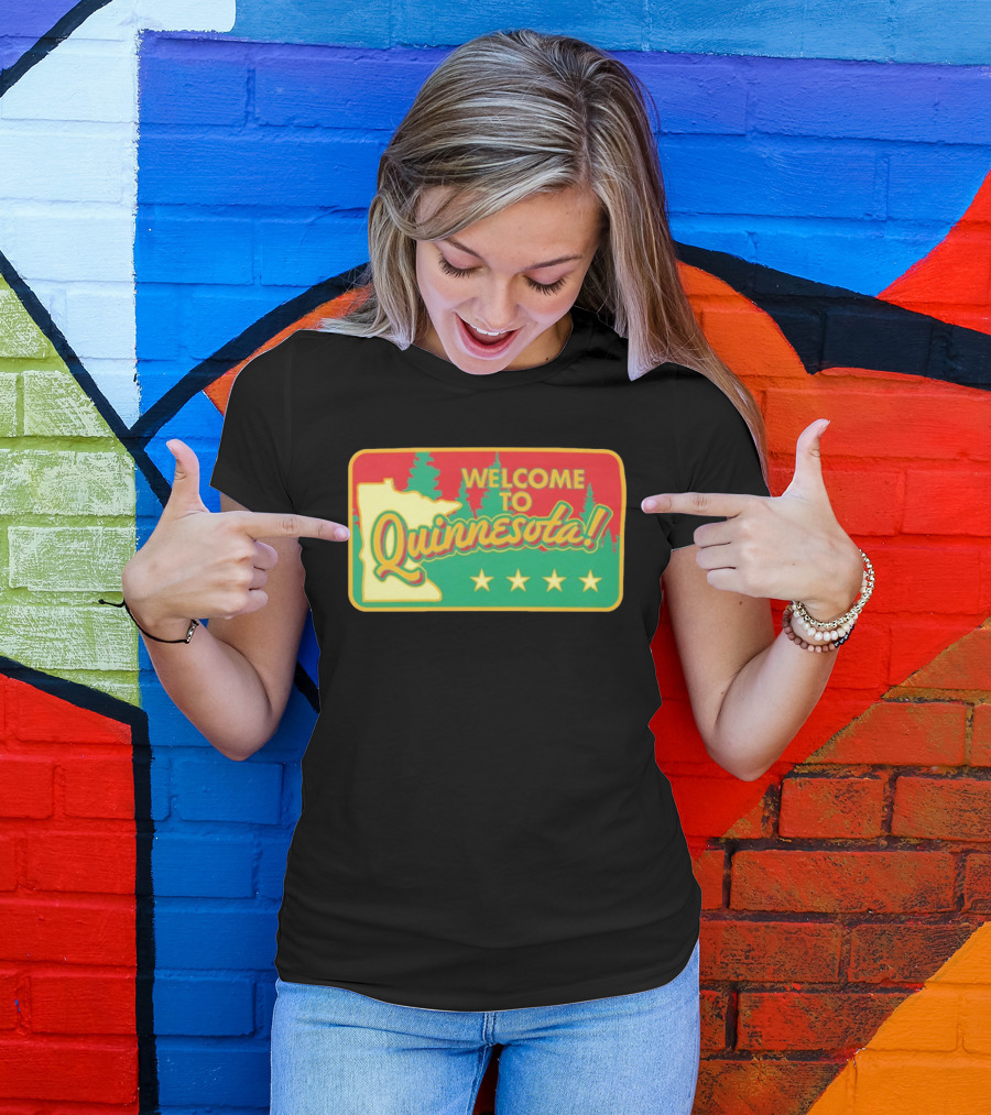 Welcome To Quinnesota State Map Forest Theme With Stars T-Shirt
