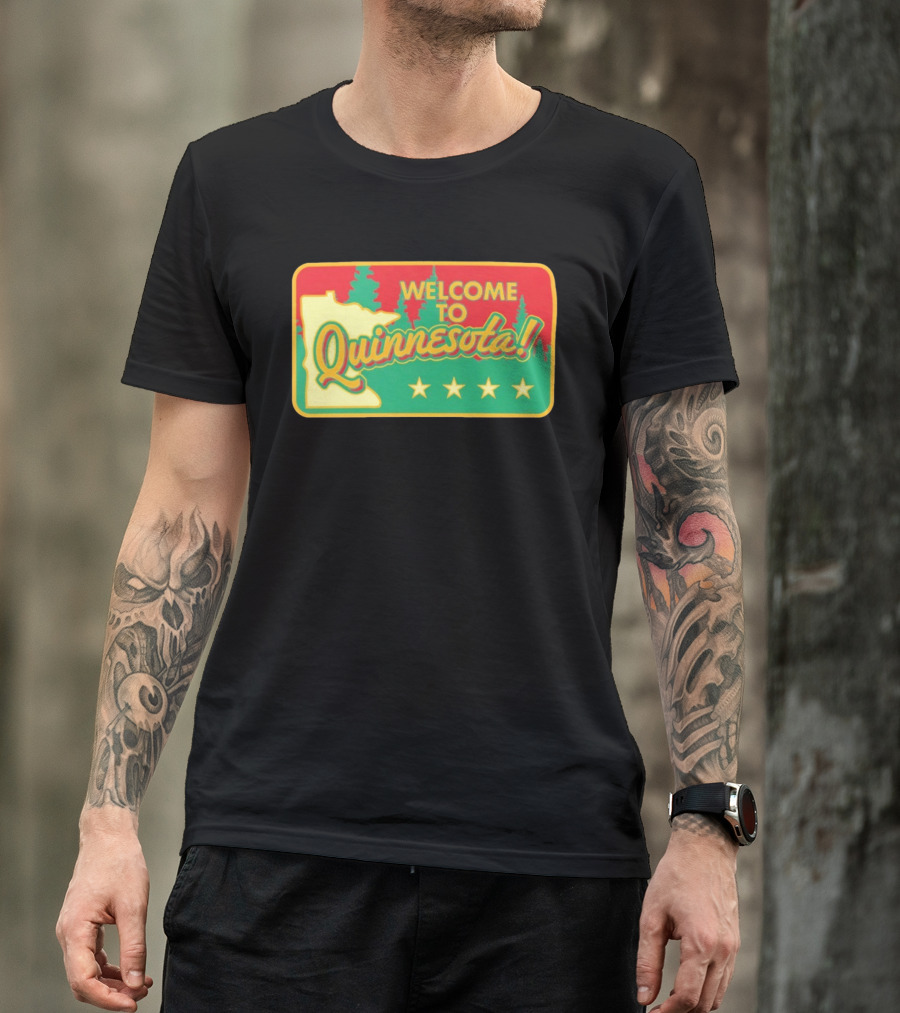 Welcome To Quinnesota State Map Forest Theme With Stars T-Shirt