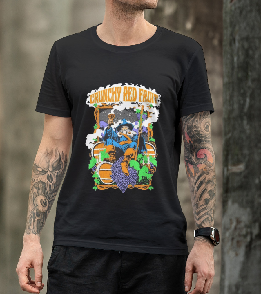 Crunchy Red Fruit Wizard With Grapes And Barrels T-Shirt