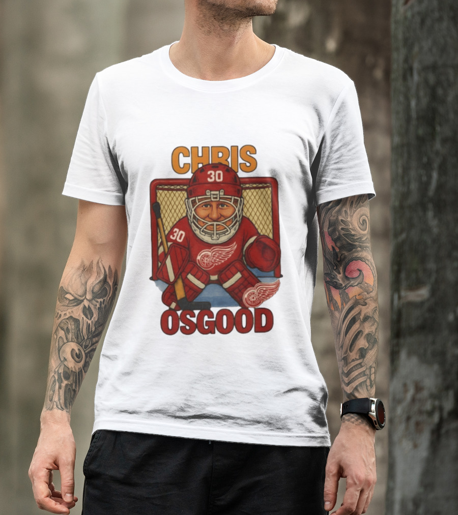CHRIS OSGOOD 30 Detroit Red Wings Hockey Goalie Caricature T-Shirt