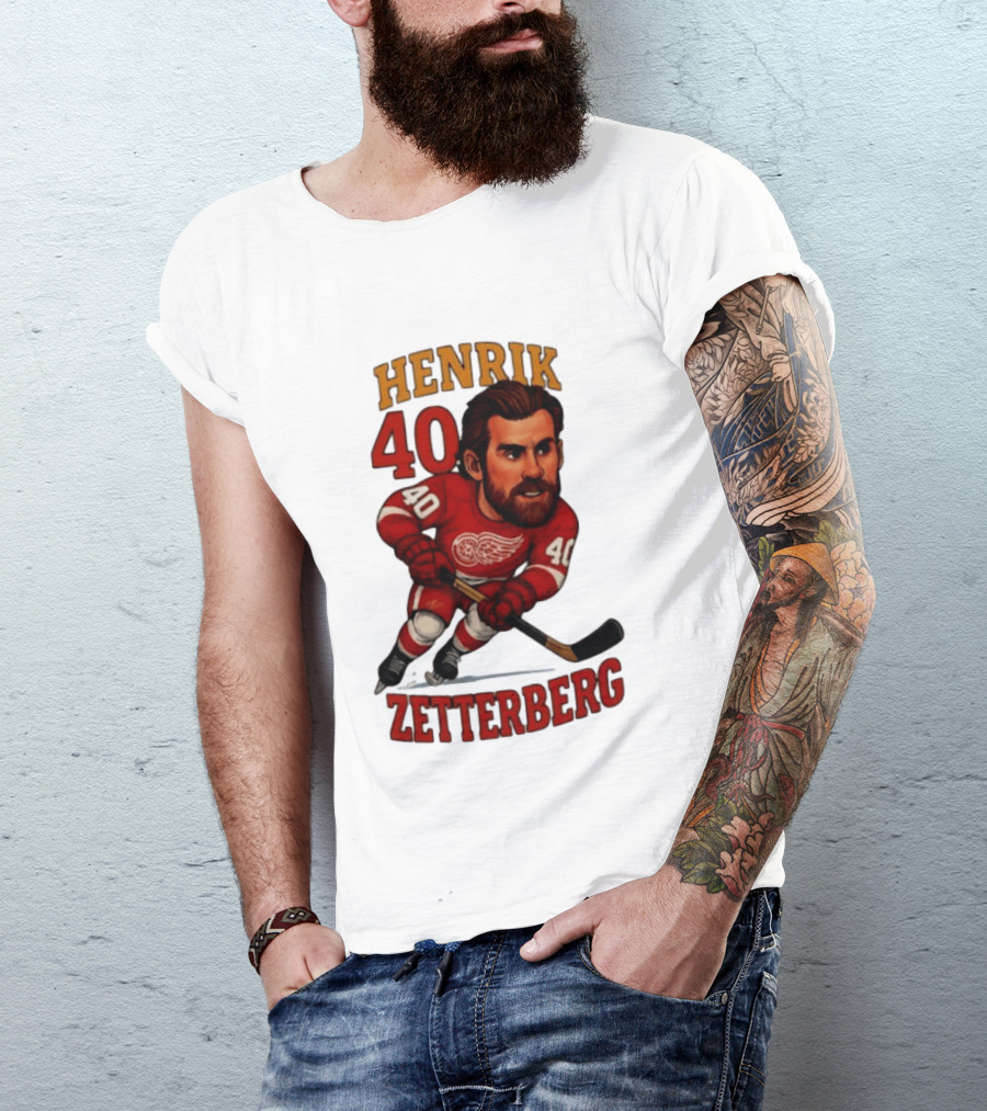 Henrik Zetterberg 40 Detroit Red Wings Hockey Player Caricature T-Shirt