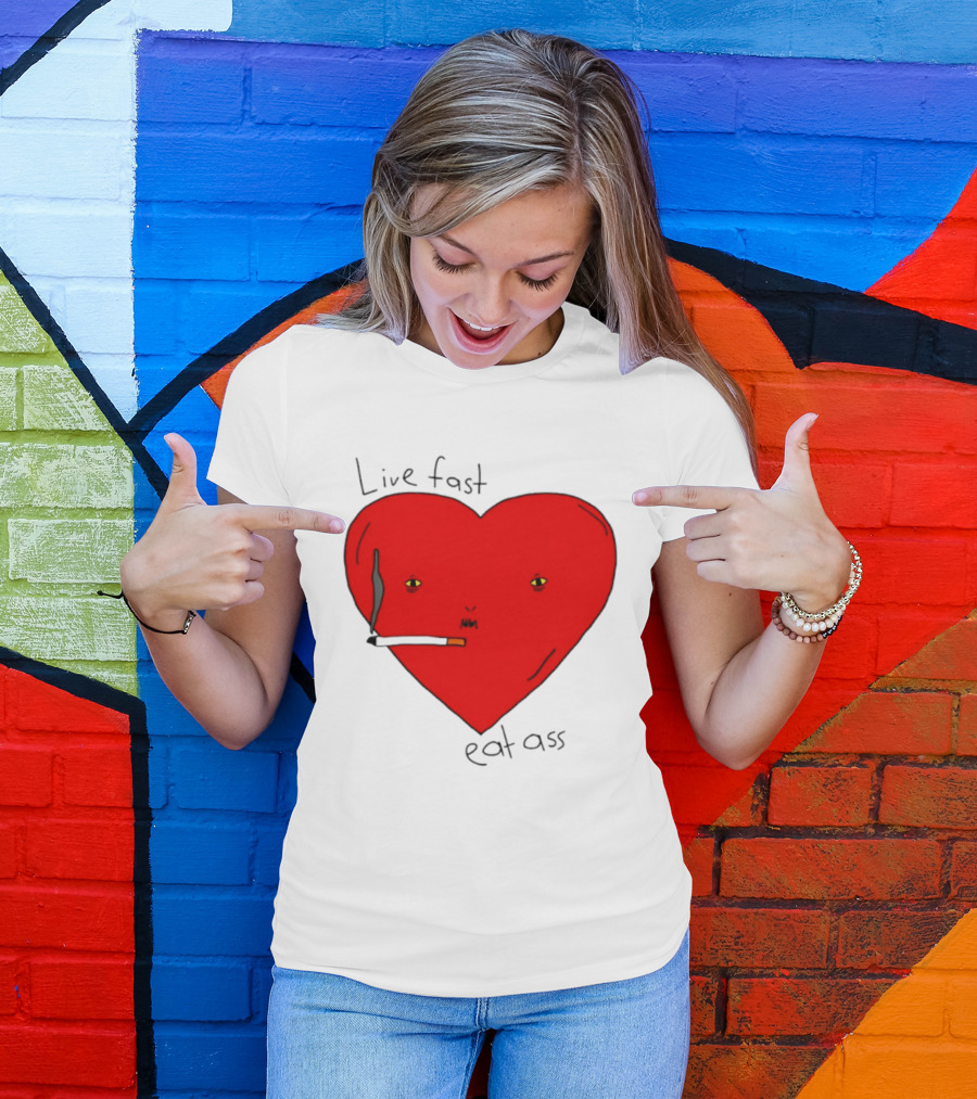 Live Fast Eat Ass Heart Smoking Cartoon T-Shirt