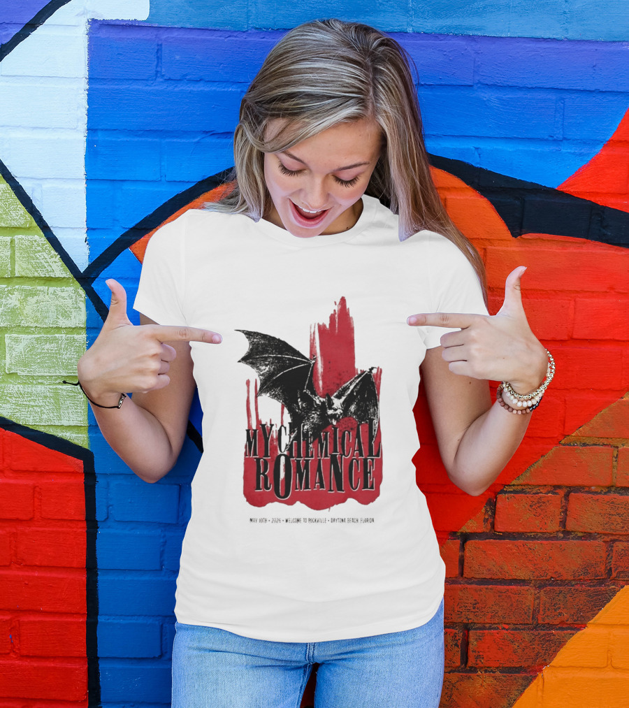 My Chemical Romance Daytona Beach FL May 10 2026 Tour Bat And Red Splash T-Shirt