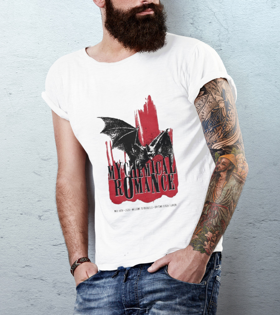My Chemical Romance Daytona Beach FL May 10 2026 Tour Bat And Red Splash T-Shirt