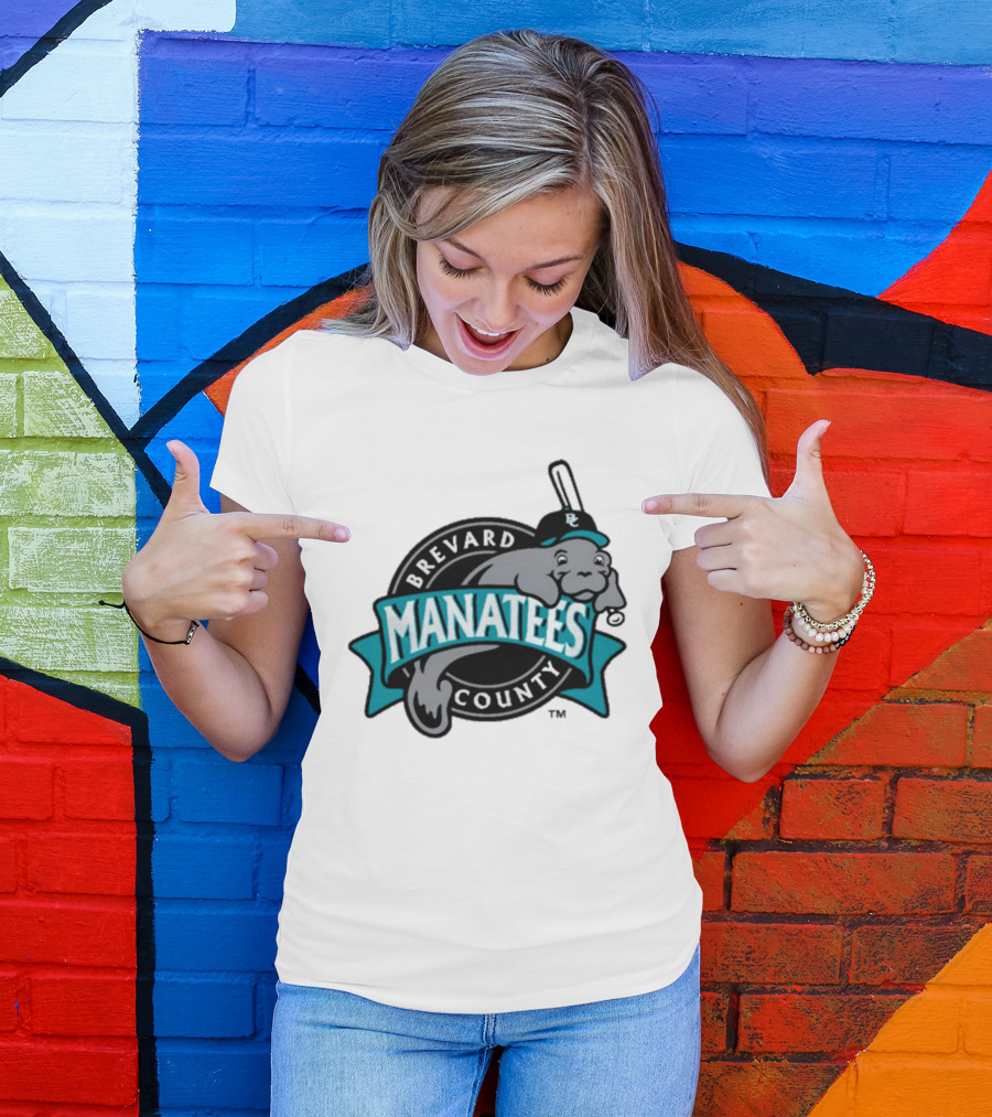Brevard County Manatees Baseball Team Cap Mascot With Bat And Ball T-Shirt