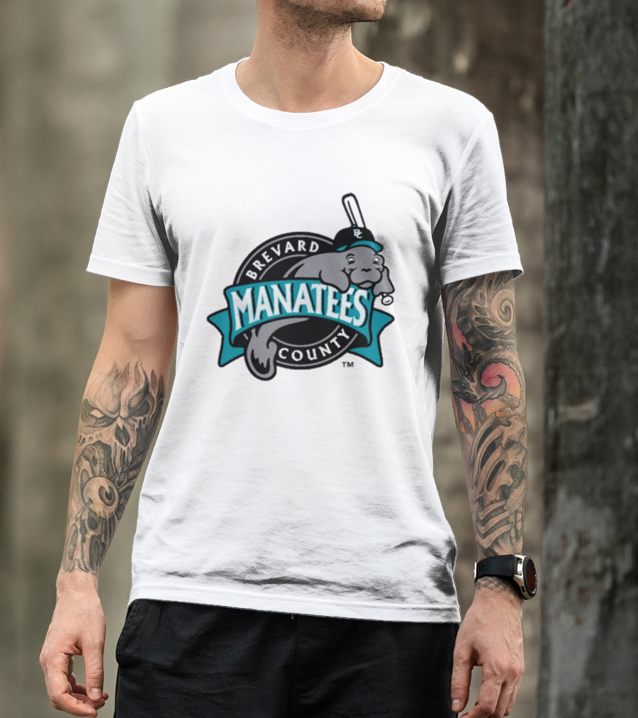 Brevard County Manatees Baseball Team Cap Mascot With Bat And Ball T-Shirt