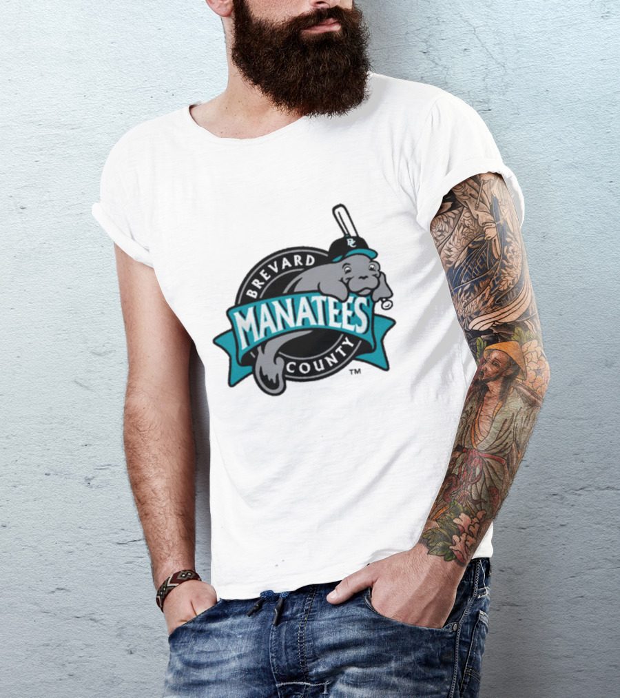 Brevard County Manatees Baseball Team Cap Mascot With Bat And Ball T-Shirt