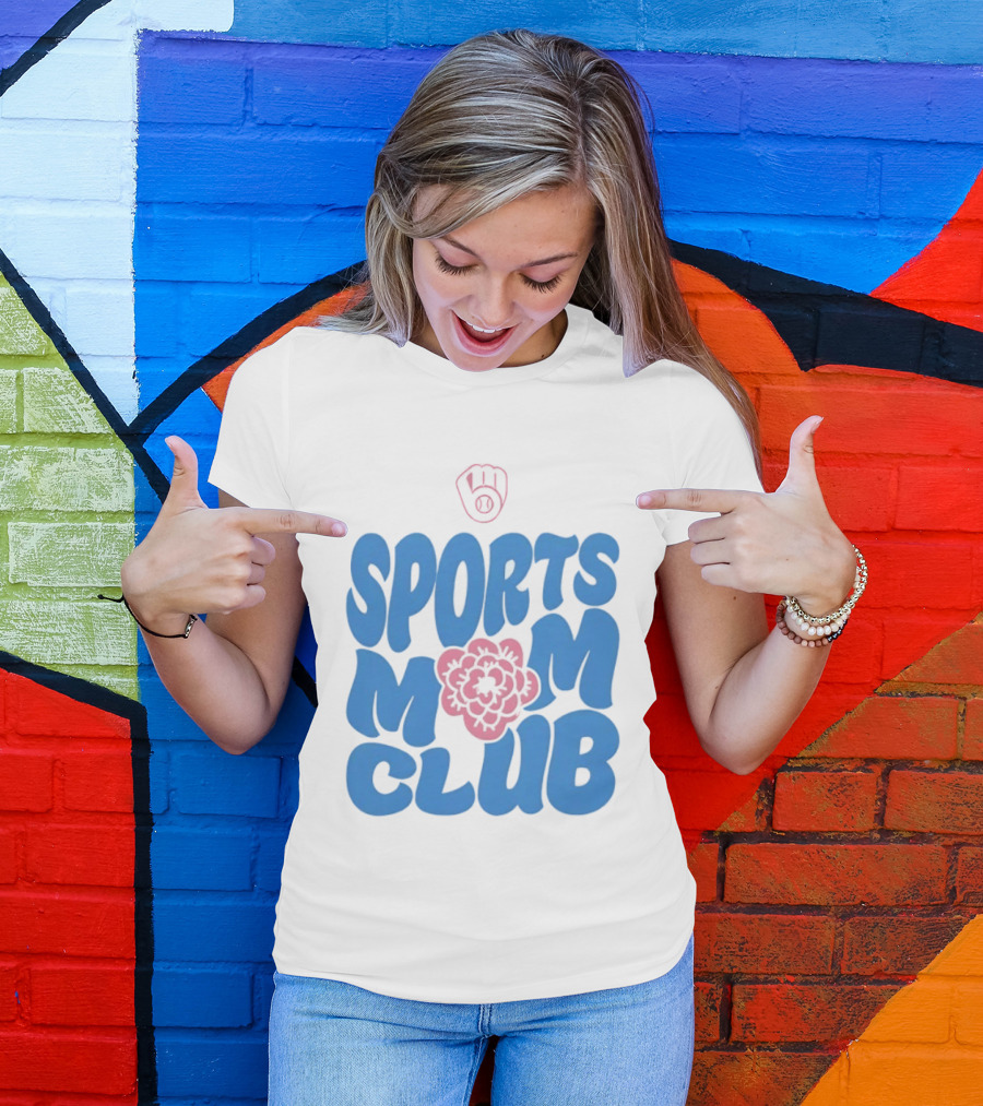Milwaukee Brewers Sports Mom Club Mother's Day Baseball Mitt Flower T-Shirt