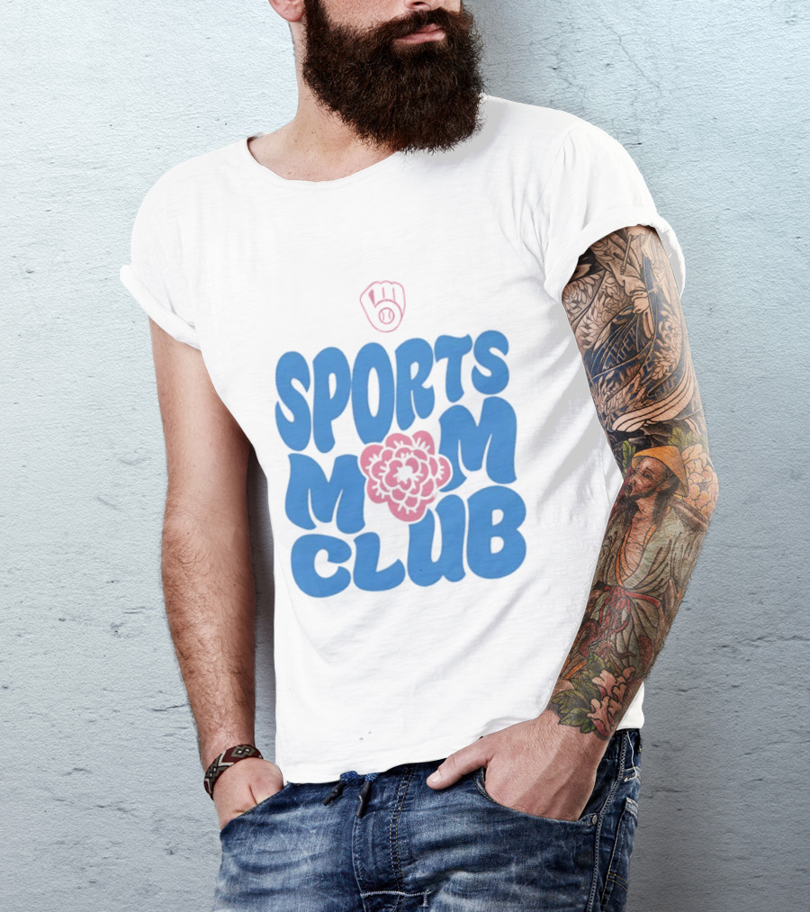 Milwaukee Brewers Sports Mom Club Mother's Day Baseball Mitt Flower T-Shirt