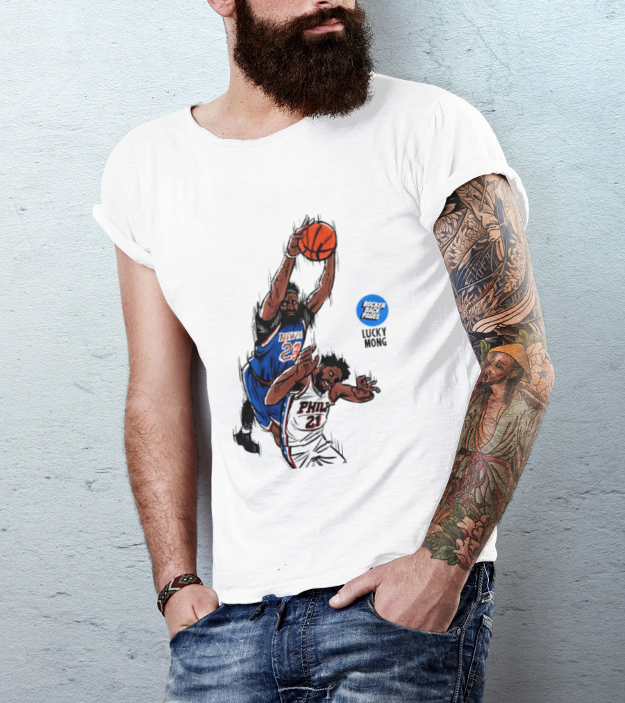 Knicks Vs 76ers Game 4 Iconic Moment Joel Embiid Mitchell Robinson NBA Matchup T-Shirt