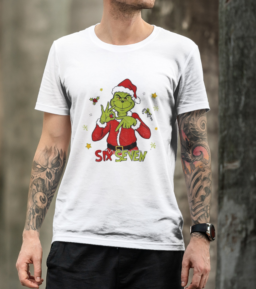 Grinch Santa Six Seven 6 7 Meme Christmas Stars Candy Cane T-Shirt