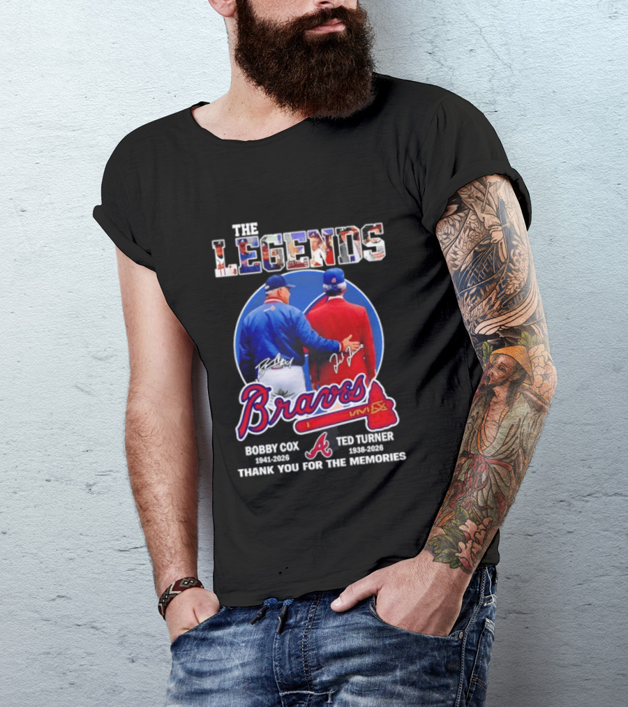 Bobby Cox Ted Turner Atlanta Braves Legends Thank You For The Memories Signatures T-Shirt