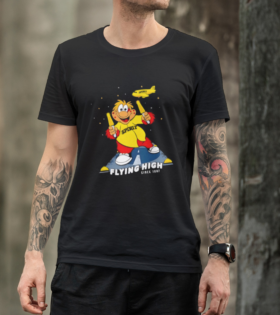 Inland Empire 66ers Baseball Mascot Celebrating Flying High Since 1987 With Spirit Airlines Memorabilia T-Shirt