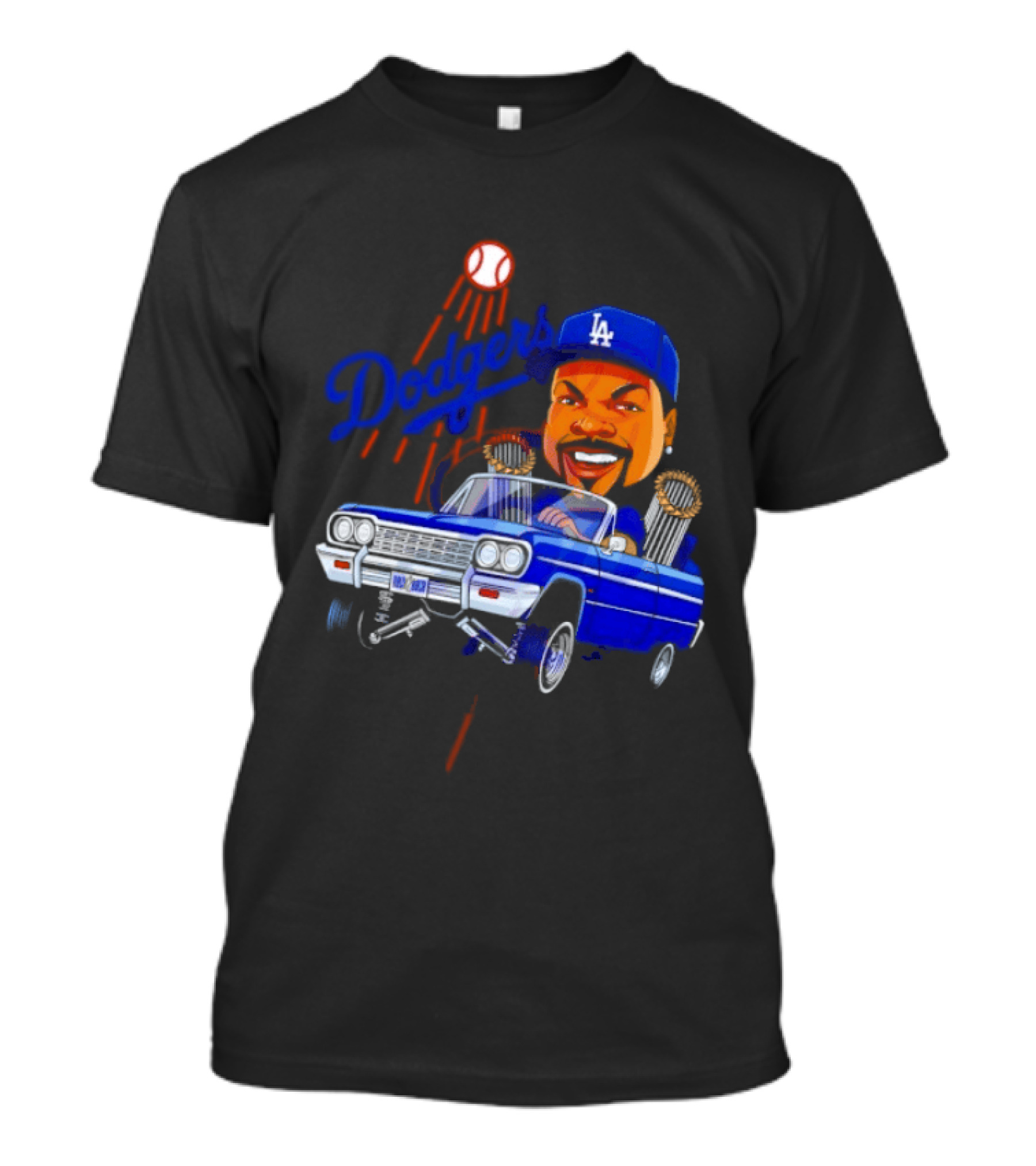 Ice Cube Cartoon Driving Lowrider Los Angeles Dodgers Baseball T-Shirt