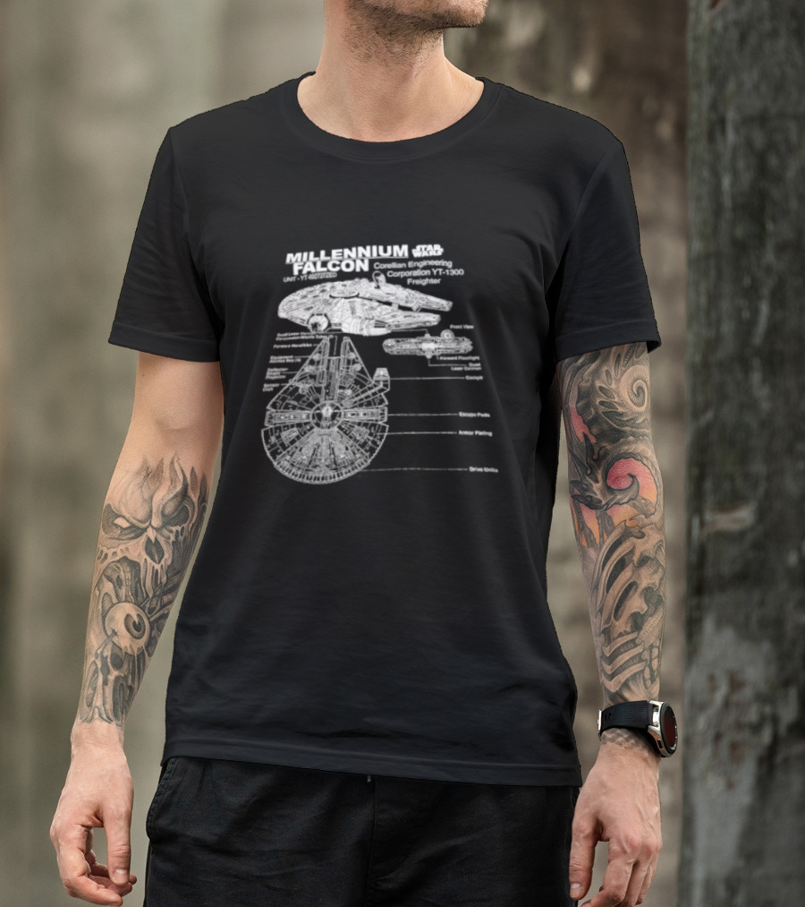 Millennium Falcon Star Wars Corellian Engineering Corporation Blueprint Diagram T-Shirt