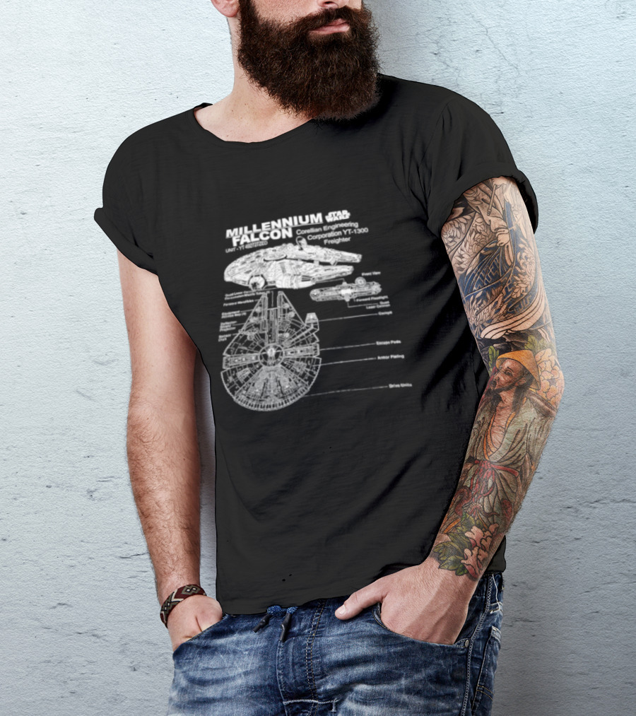 Millennium Falcon Star Wars Corellian Engineering Corporation Blueprint Diagram T-Shirt