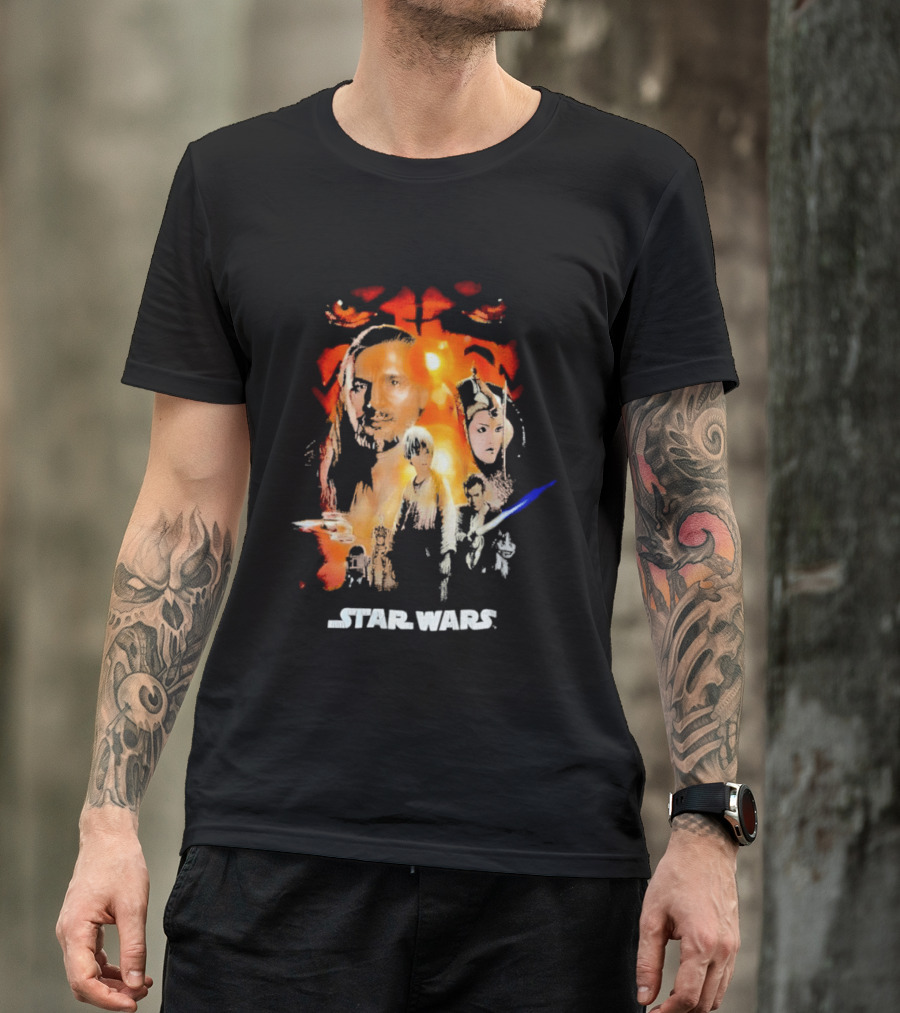 Star Wars The Phantom Menace Movie Characters And Lightsaber T-Shirt