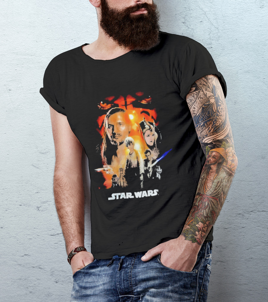 Star Wars The Phantom Menace Movie Characters And Lightsaber T-Shirt