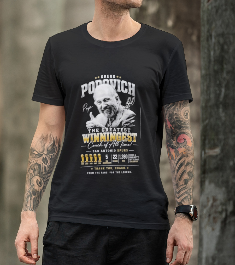 Gregg Popovich San Antonio Spurs Championship Coach Winningest Thank You Coach T-Shirt