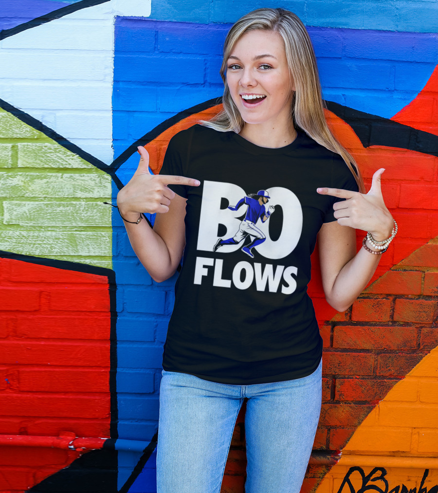 Bo Flows Running Baseball Player In Blue Uniform T-Shirt