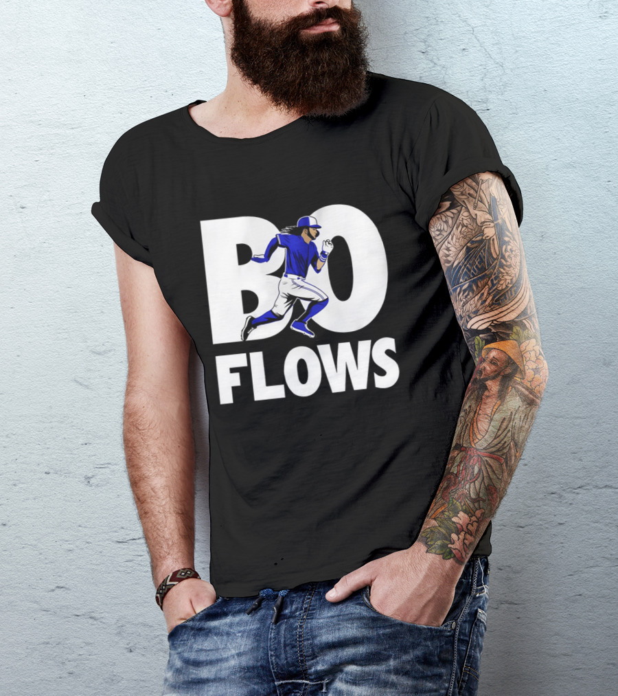 Bo Flows Running Baseball Player In Blue Uniform T-Shirt