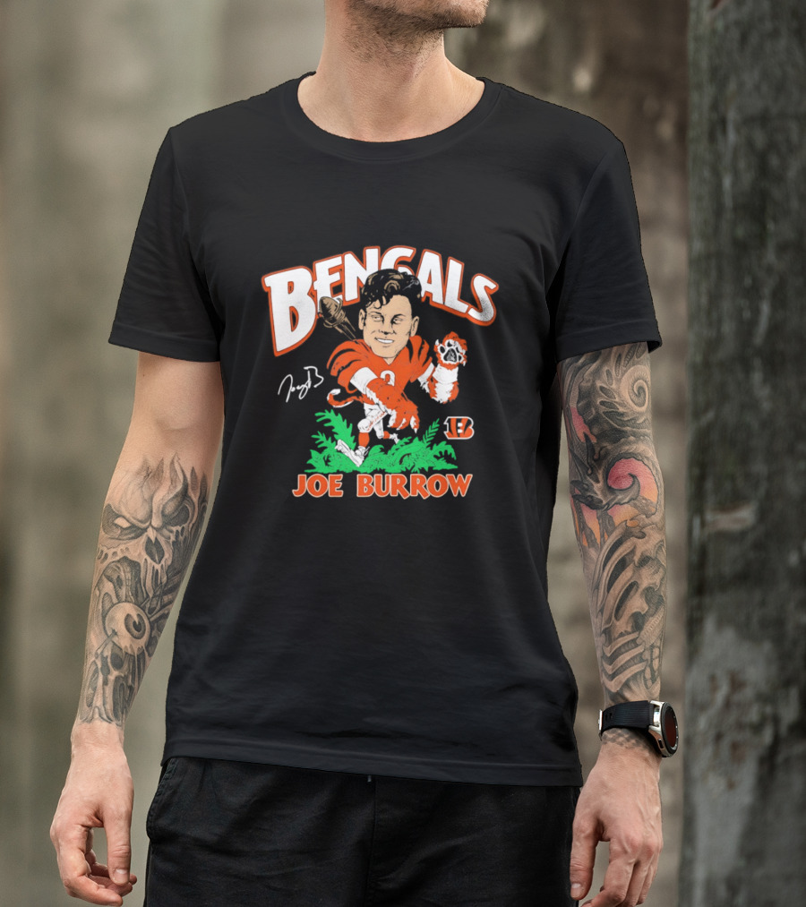 Bengals Joe Burrow Caricature Football T-Shirt