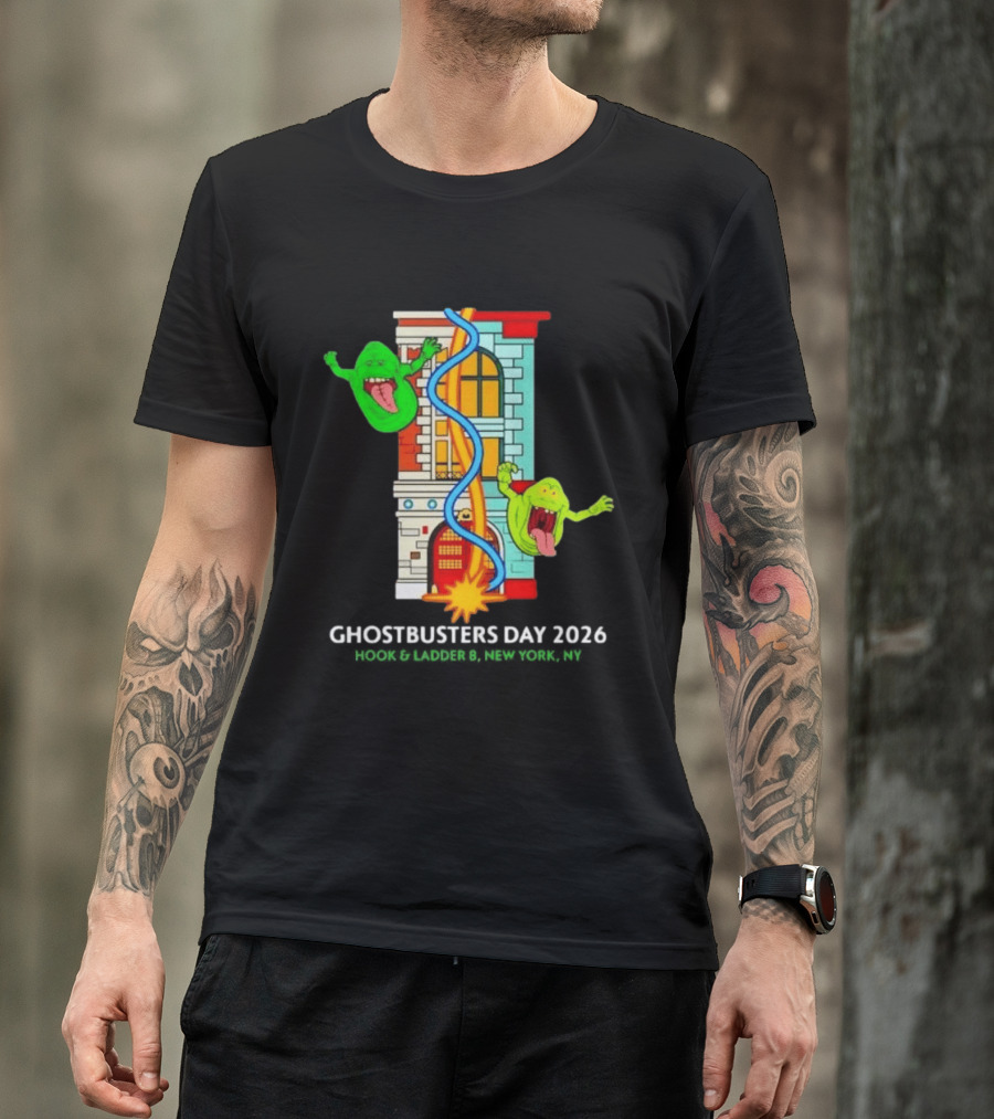 Ghostbusters Day 2026 Hook & Ladder 8 Firehouse Slimer Double Feature T-Shirt