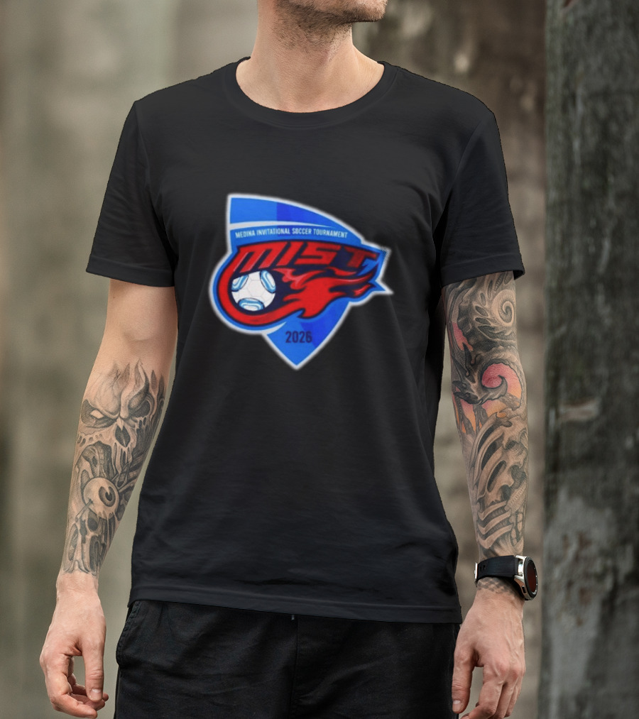 Medina Invitational Soccer Tournament MIST 2026 Soccer Ball And Flame T-Shirt