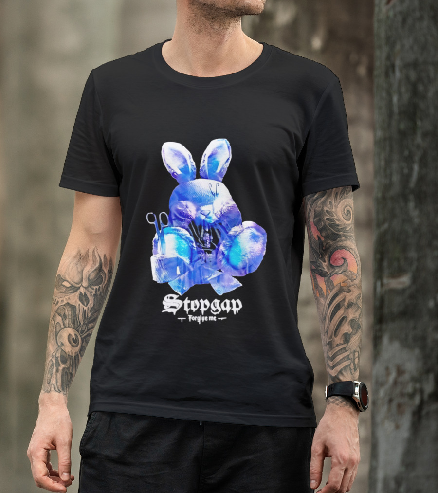 Stopgap Forgive Me Blue Bunny Plush With Scissors T-Shirt