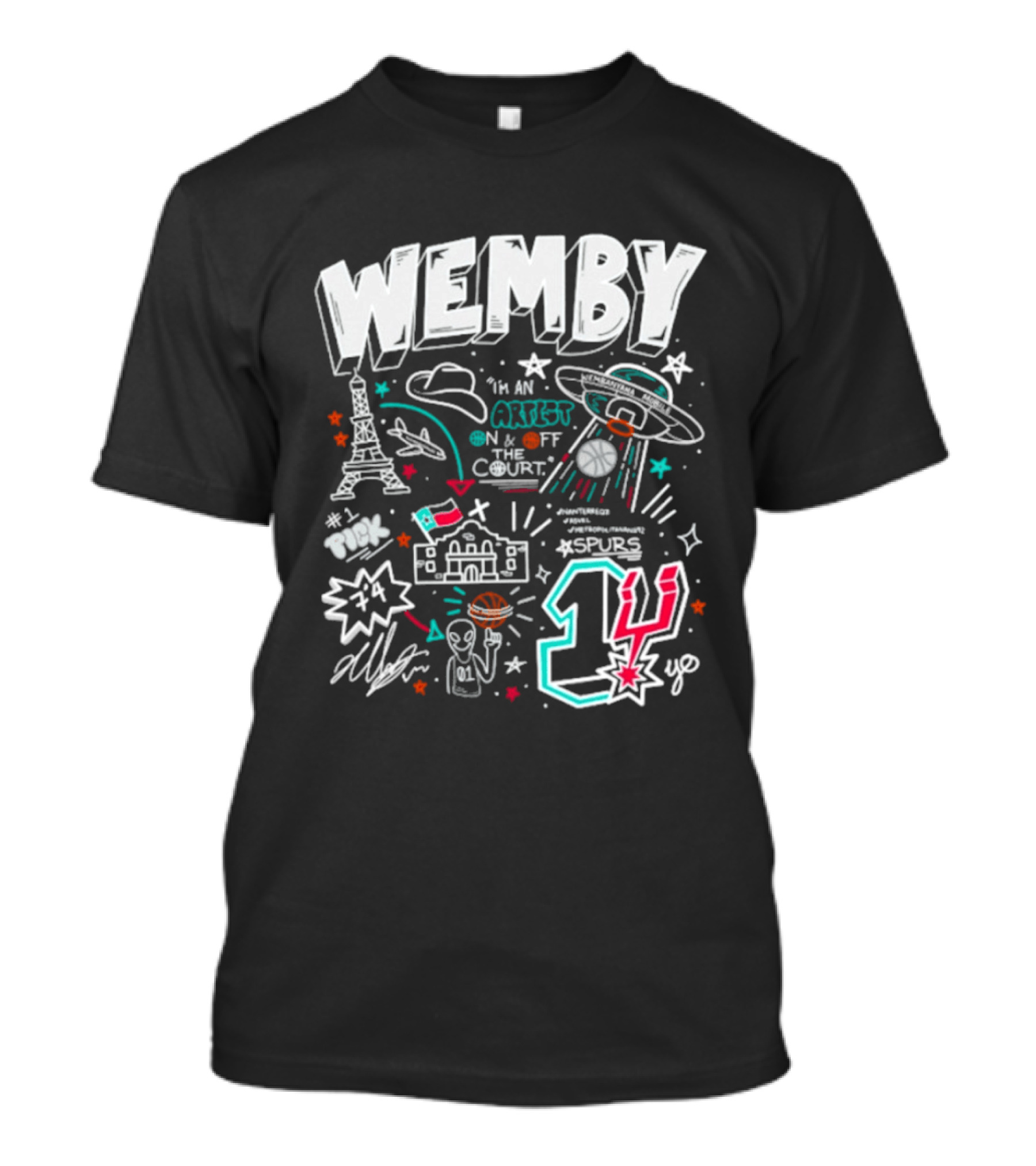 Wemby Victor Wembanyama Artist On Off Court Spurs #1 Eiffel Tower Alien Spaceship T-Shirt