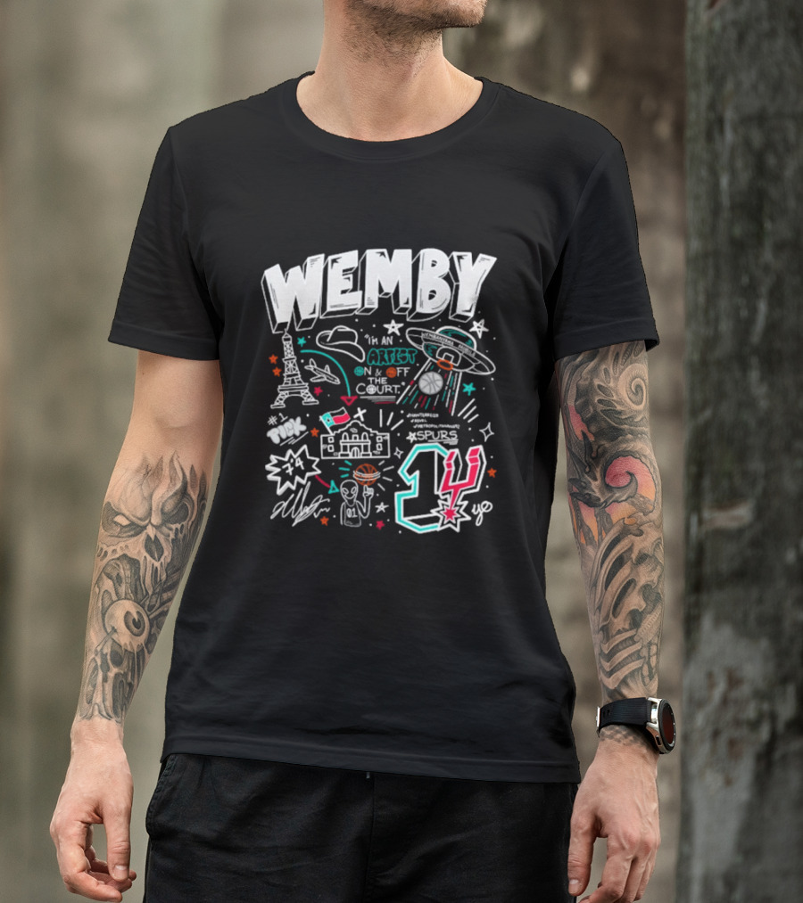 Wemby Victor Wembanyama Artist On Off Court Spurs #1 Eiffel Tower Alien Spaceship T-Shirt