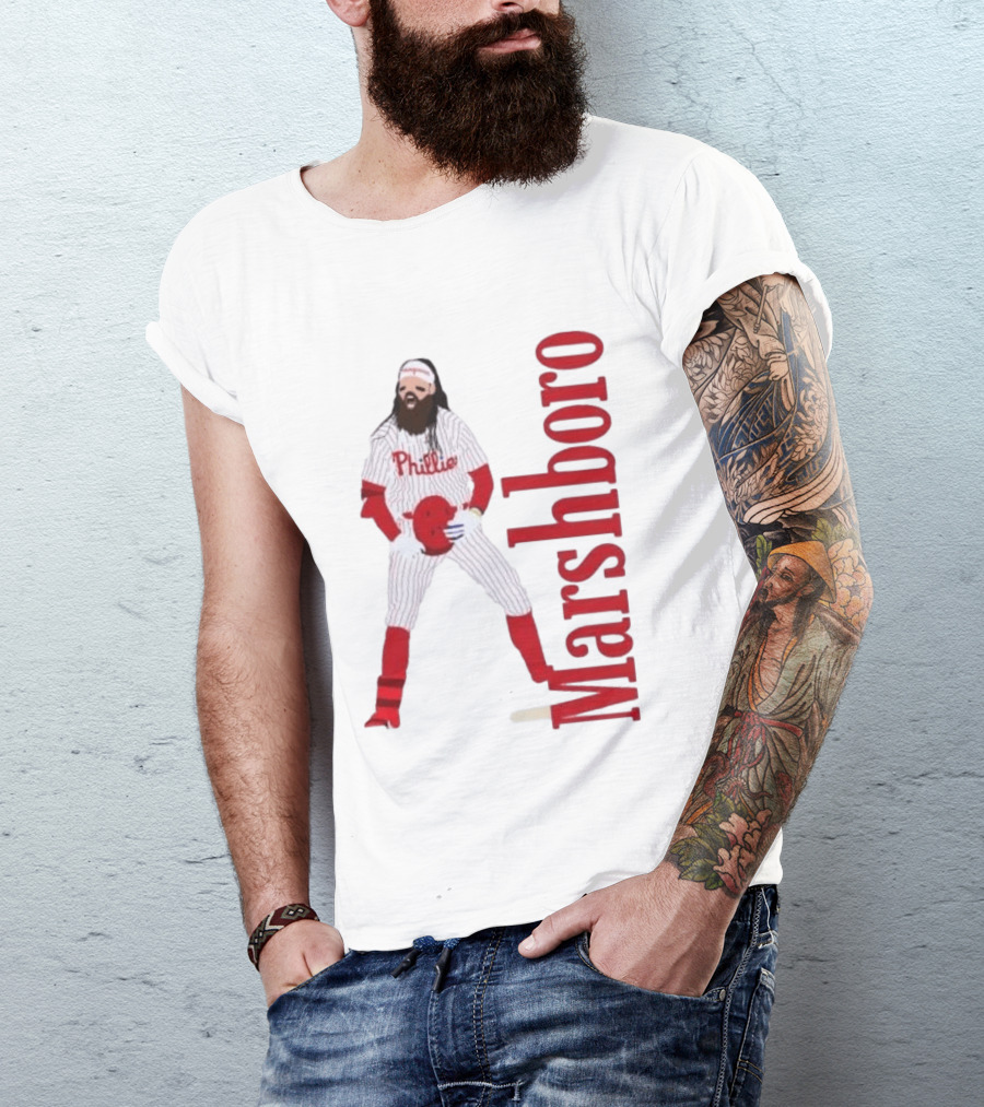 Brandon Marshboro Phillies Player Uniform Red Vertical T-Shirt