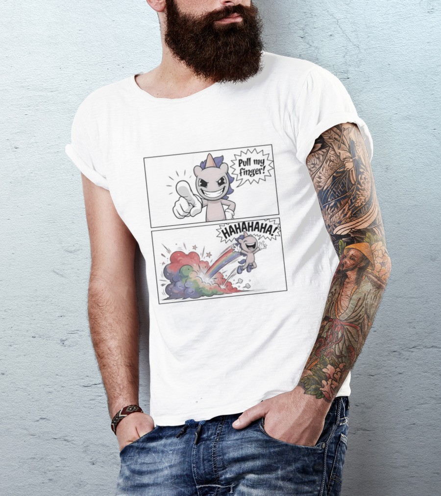 Dusty Unicorn Pull My Finger Rainbow Fart Dust T-Shirt