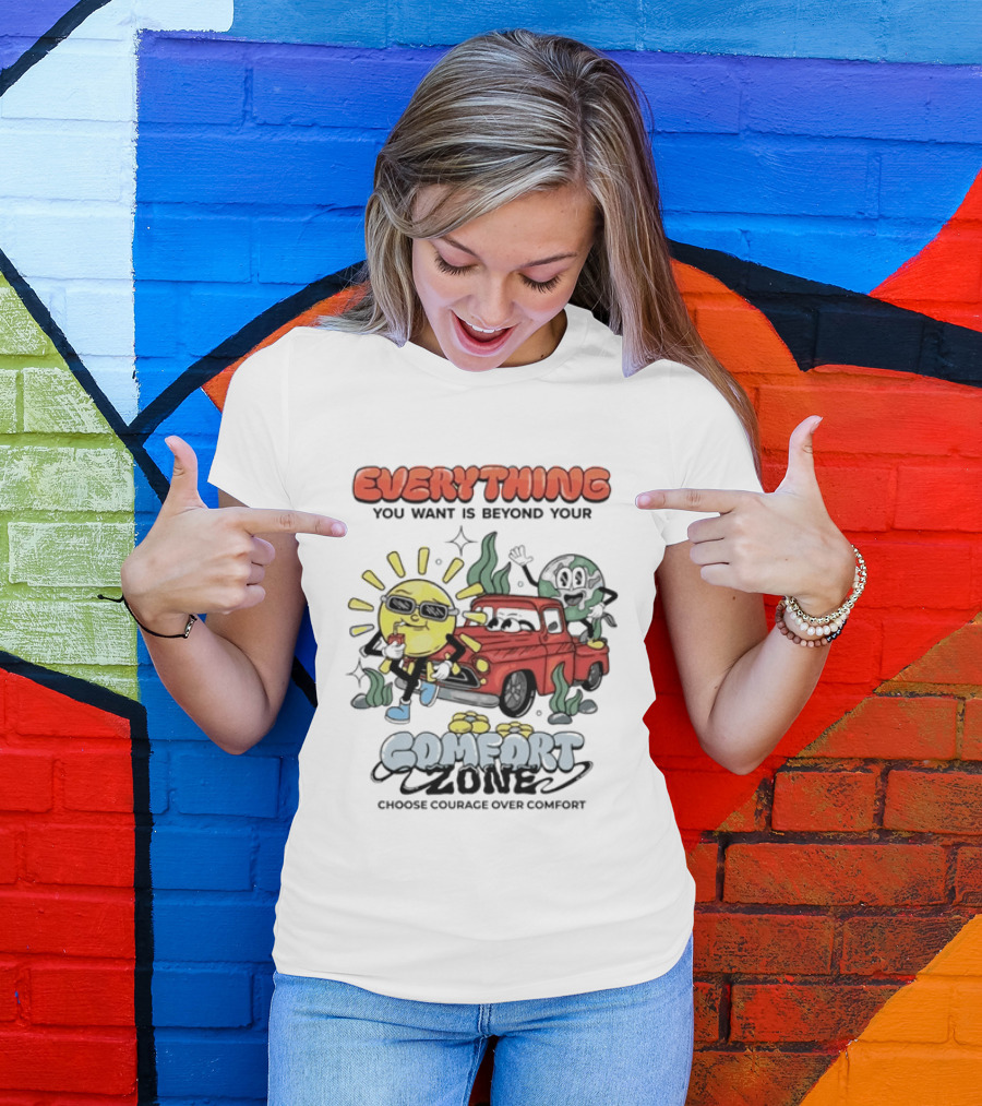 Everything You Want Is Beyond Your Comfort Zone Choose Courage Over Comfort Retro Sun And Moon T-Shirt
