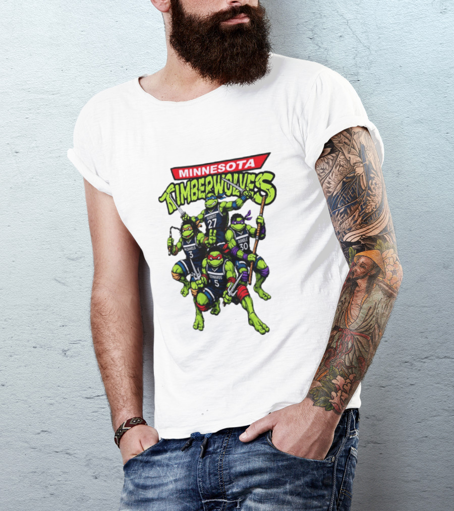 Minnesota Timberwolves Ninja Turtles Crossover Edwards Gobert Randle McDaniels T-Shirt