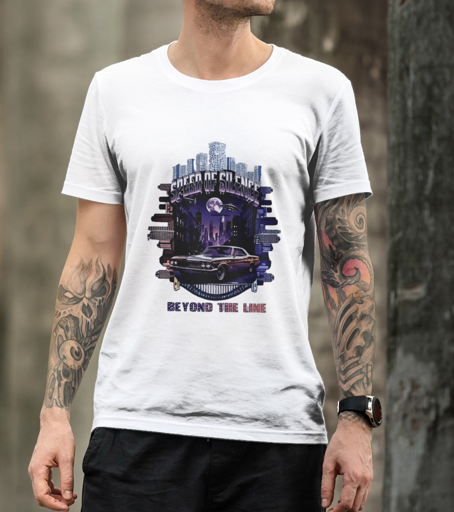 Speed Of Silence Cityscape Classic Car Moonlight Beyond The Line T-Shirt