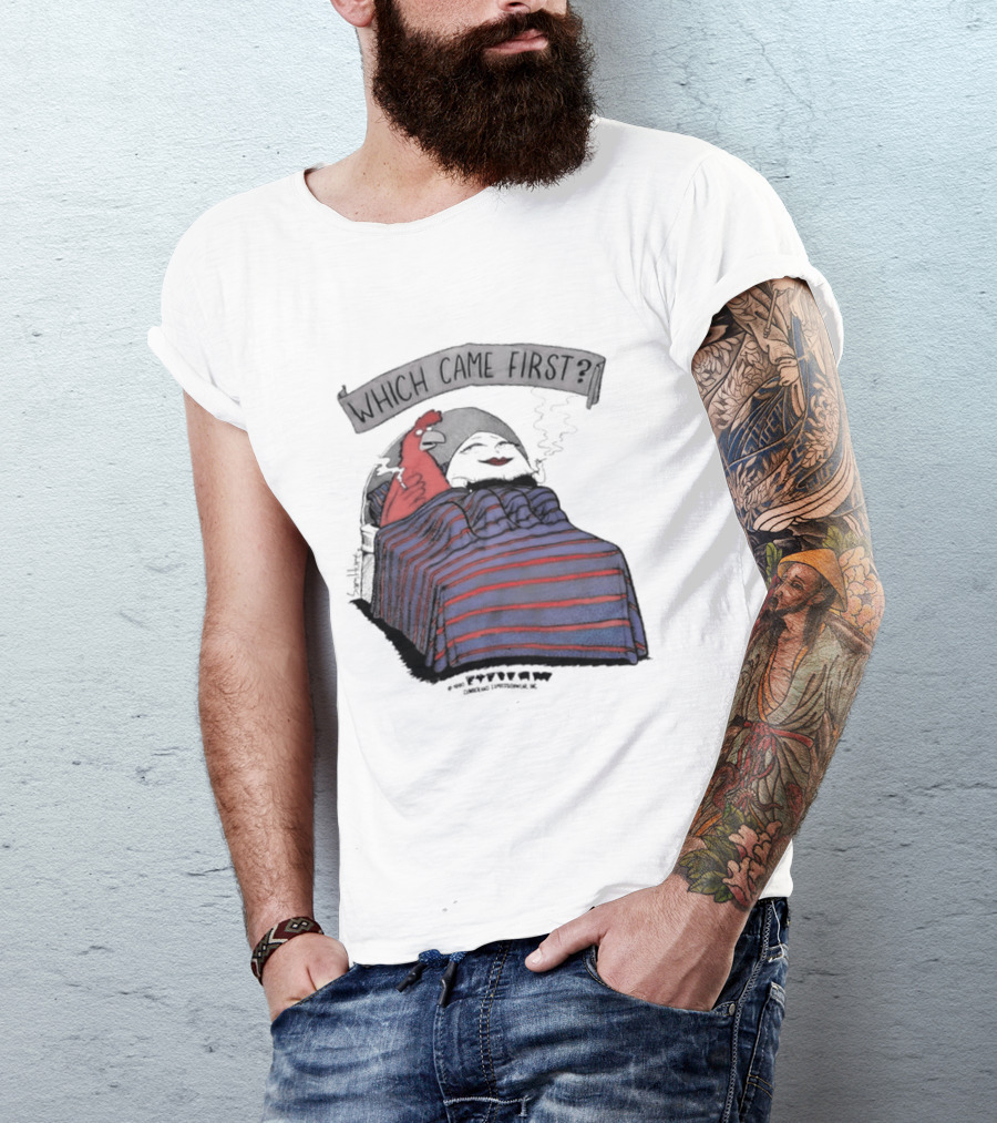 Which Came First The Chicken Or The Egg Striped Bed Scene T-Shirt