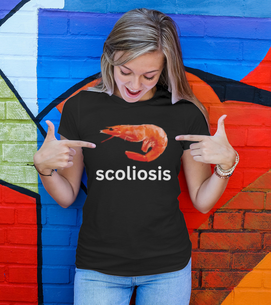 Shrimp Scoliosis Meme Funny Seafood Joke T-Shirt