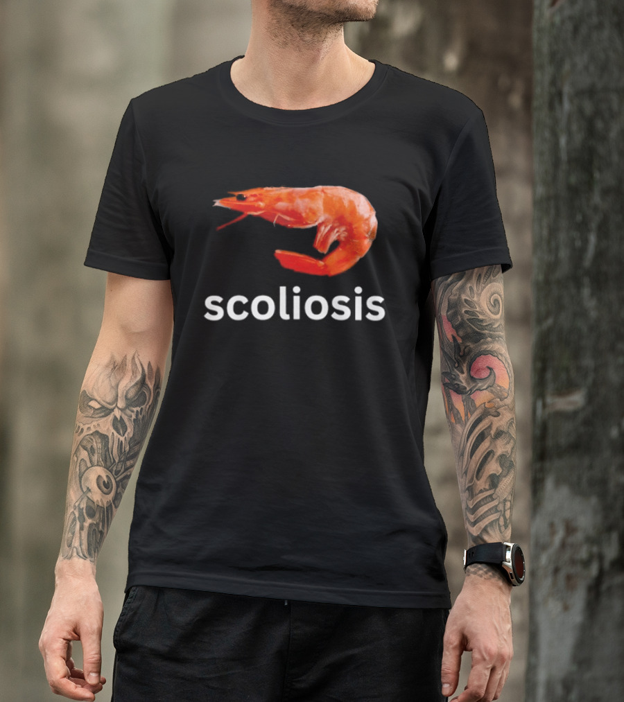 Shrimp Scoliosis Meme Funny Seafood Joke T-Shirt