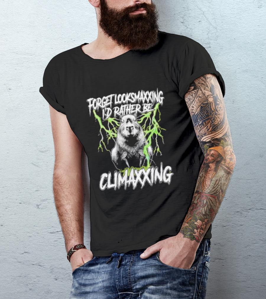 Forget Looksmaxxing I'd Rather Be Climaxxing Capybara With Lightning Electric T-Shirt