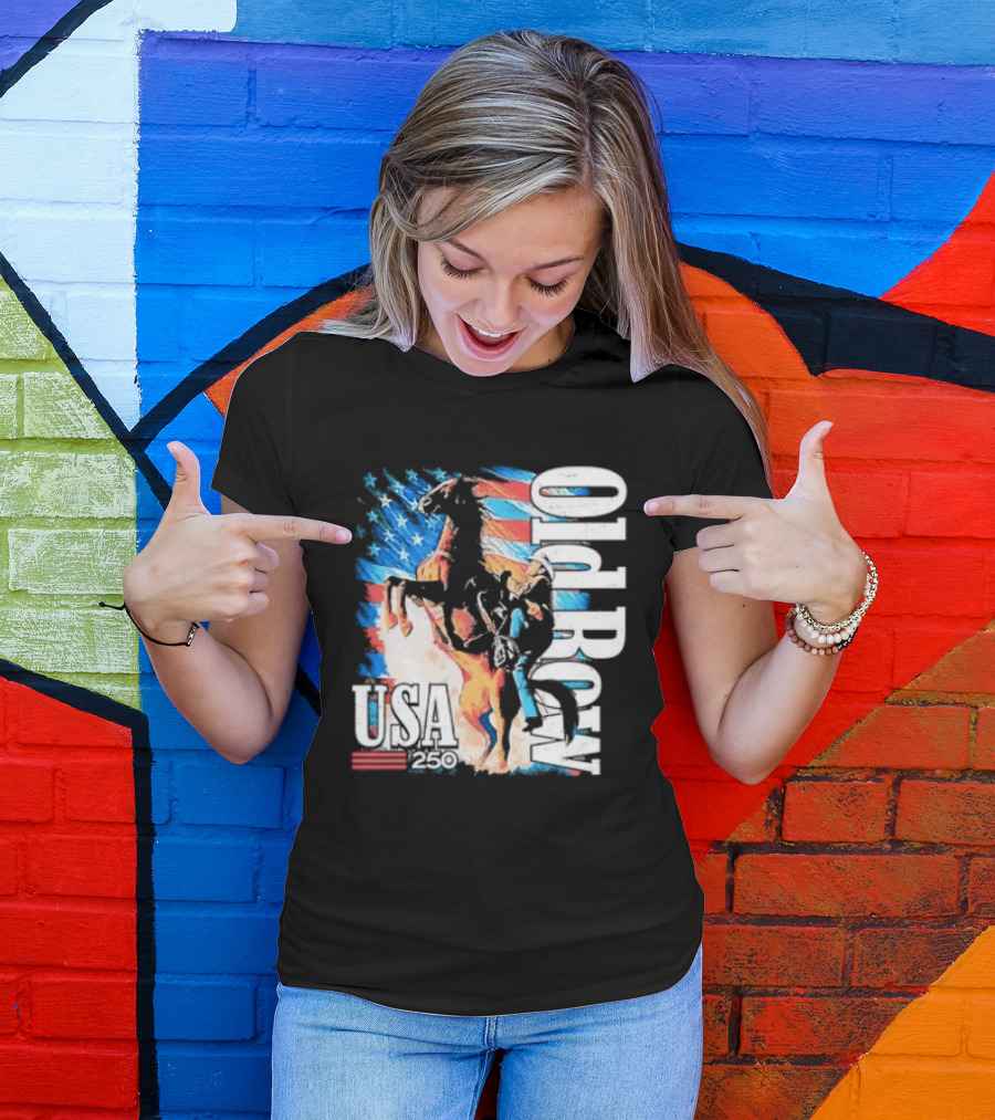 Cowboy Rodeo Rider With Horse USA Flag 250th Anniversary T-Shirt
