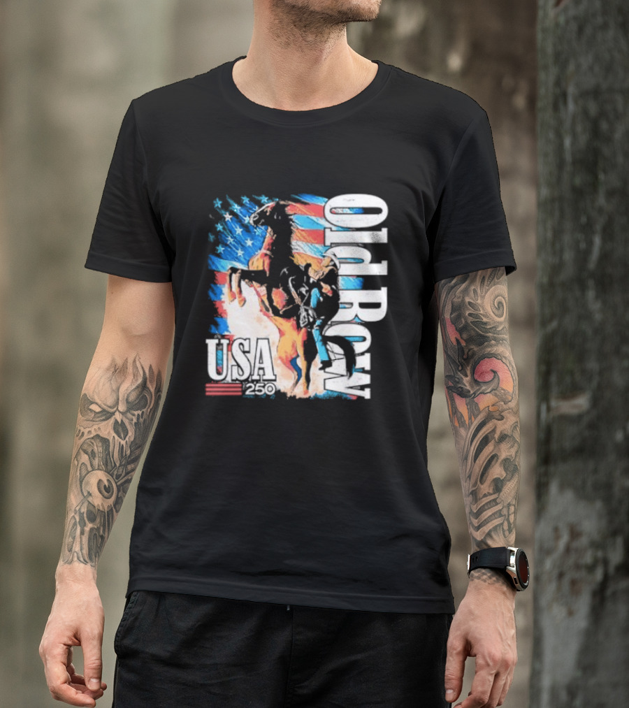 Cowboy Rodeo Rider With Horse USA Flag 250th Anniversary T-Shirt