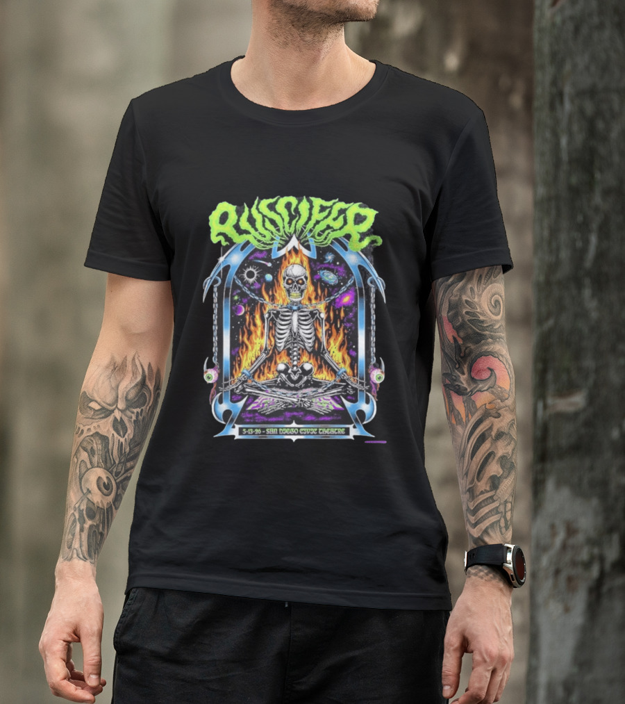 Puscifer San Diego Civic Theatre May 13 2026 Event Flaming Skull Skeleton In Space T-Shirt