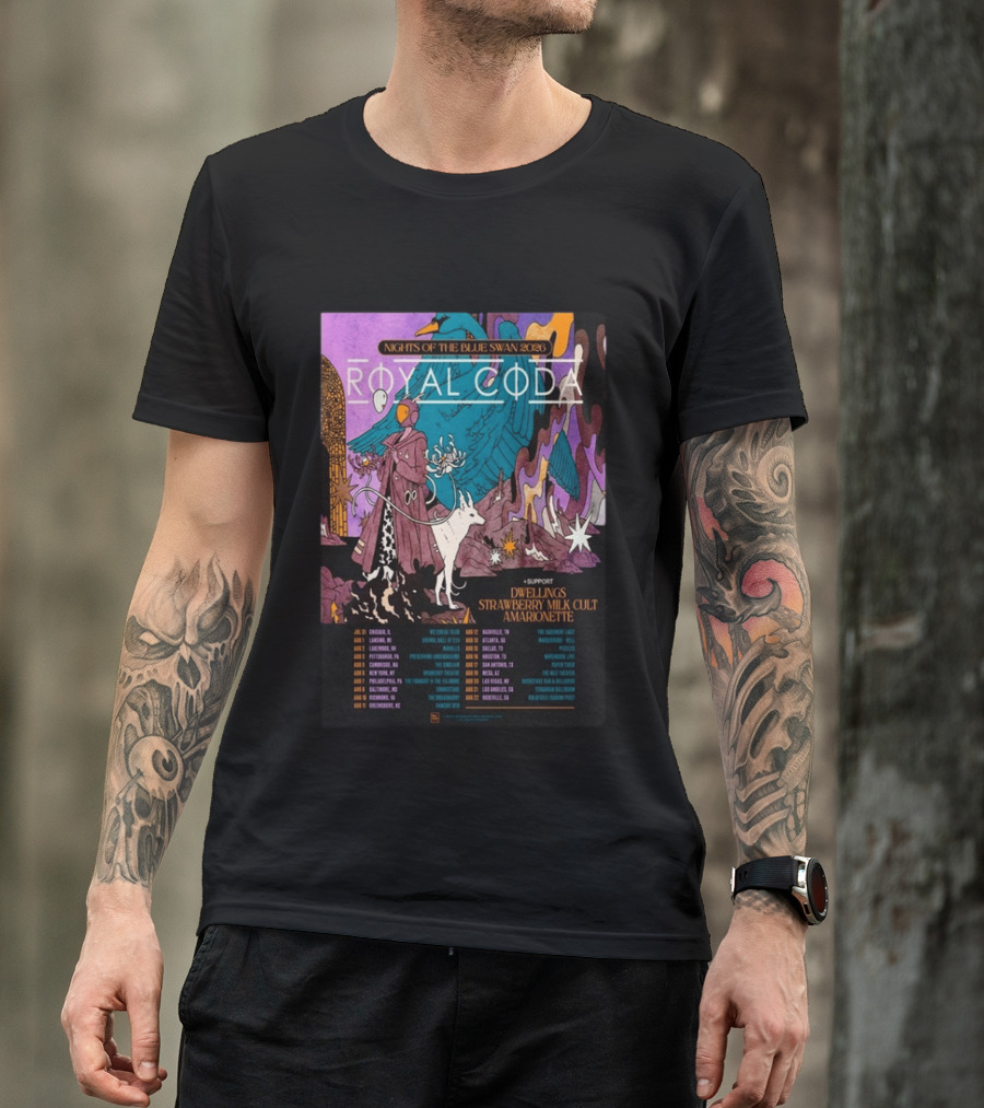 Nights Of The Blue Swan 2026 Royal Coda Tour Dates Dwelling Strawberry Milk Cult Amarionette T-Shirt