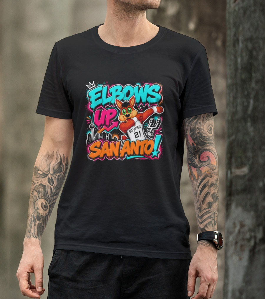 Elbows Up San Antonio Spurs Cartoon Style Mascot Dabbing Fun T-Shirt