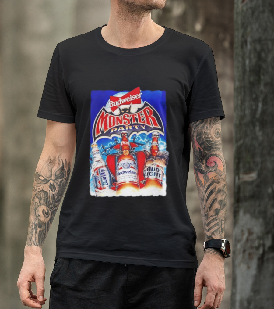 Budweiser Monster Party Bud Dry Bud Light Bottles Halloween Celebration T-Shirt