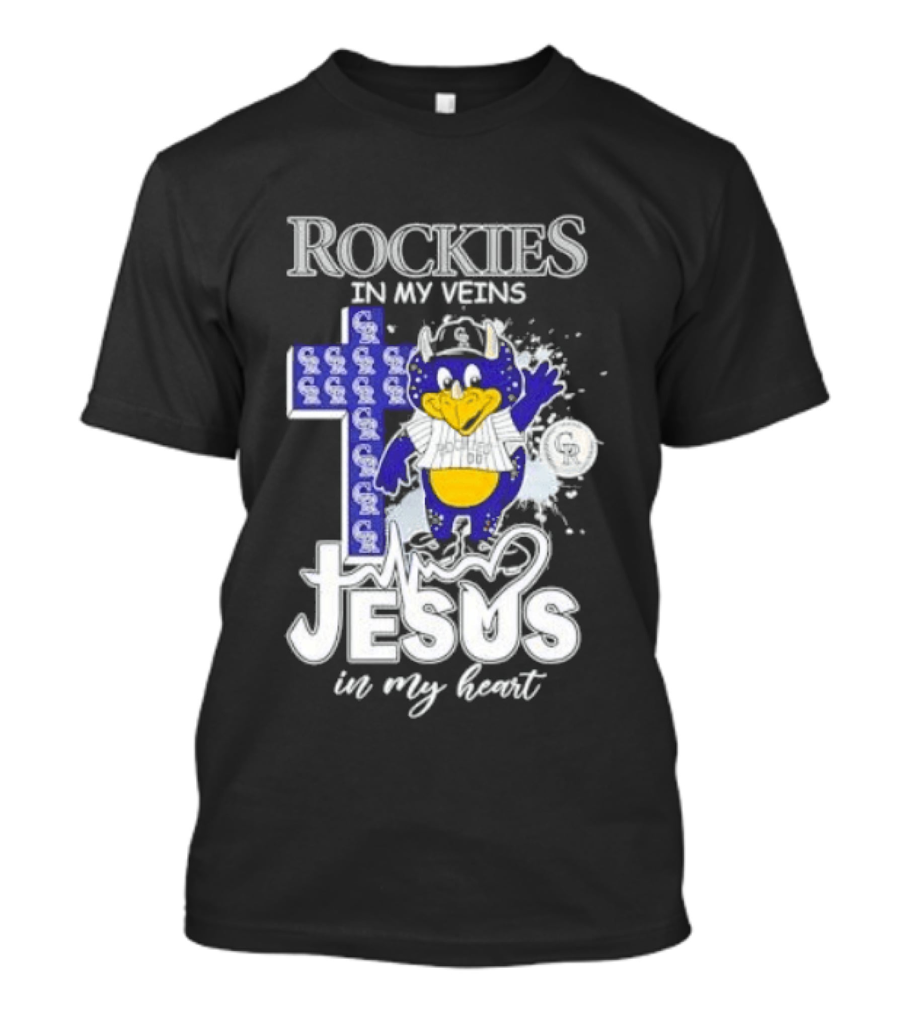 Colorado Rockies Baseball In My Veins Jesus In My Heart Cross Christian Rockies T-Shirt
