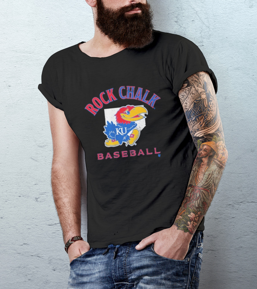 Rock Chalk KU Baseball Jayhawk Home Plate Kansas T-Shirt