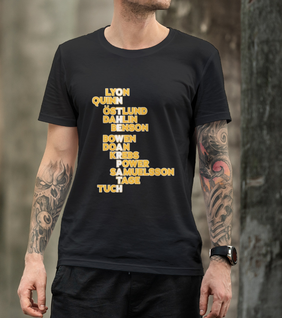 Lyon Quinn Östlund Dahlin Benson Bowen Doan Krebs Power Samuelsson Tage Tuch Buffalo Sabres 2026 T-Shirt